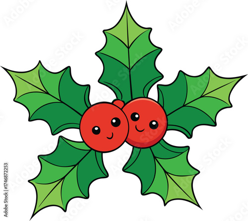 Holly berries and leaves Christmas decoration illustration