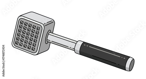 Detailed Illustration of a Metal Meat Tenderizer Tool.