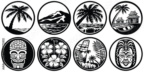 Vector art of collection of tropical island icons