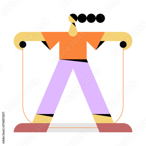 Woman jumping rope in flat geometric style