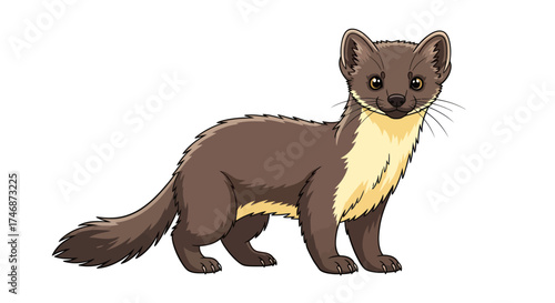 Cute cartoon weasel with brown and cream fur standing.