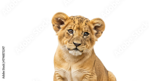 Adorable Lion Cub with Curious Eyes and Spotted Fur.