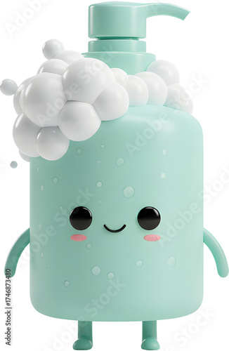 Cute Foaming Soap Bottle 3D Character Illustration