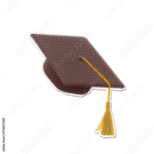 Graduation torn out vintage paper single sticker. Halftone effect graduation cap. Congratulation element. Celebrate class of 2026, vector