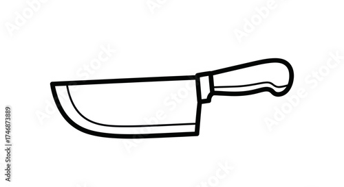 Simple Outline Illustration of a Butcher Knife with Handle.