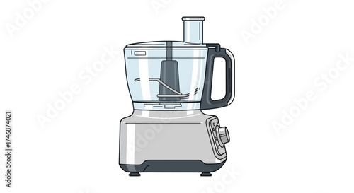 Modern Electric Food Processor with Clear Bowl and Handle.