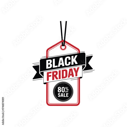 Black Friday Sale Tag Design – 80% Discount Label for Shopping and Promotions