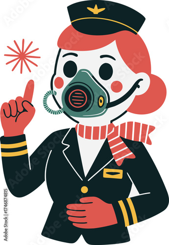 Elegant Christmas Ghost Flight Attendant Giving Safety Demonstration	