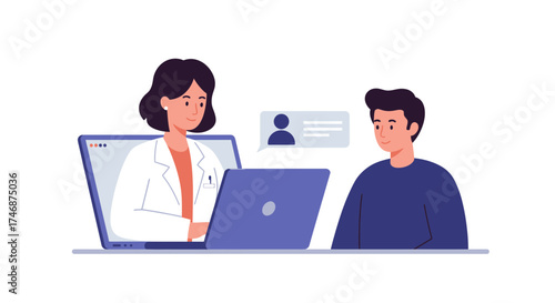 Virtual Healthcare Consultation: Doctor Connecting with Patient via Telemedicine on Laptop, Discussing Health and Wellness in a Modern, Convenient Way