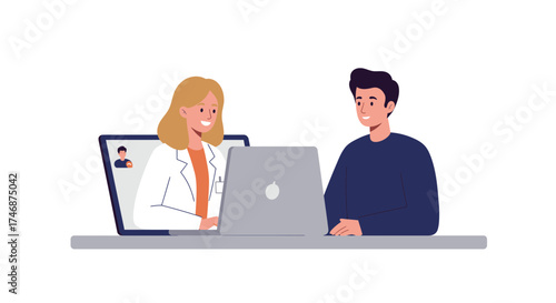 Professional online doctor consultation with patient on laptop, modern telehealth appointment, convenient healthcare access, digital medicine solution, wellness support