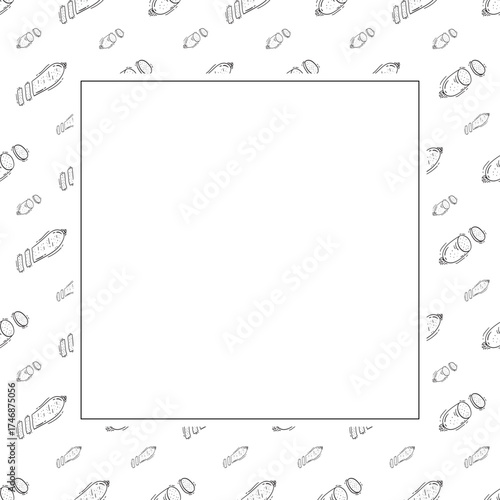 sausage frame. doodle grill sausage square frame. hand drawn sausage frame background. grill sausage background