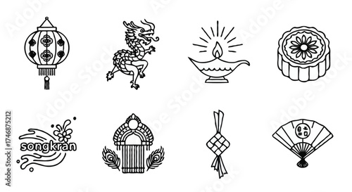 Vector art collection of multicultural asian culture icons