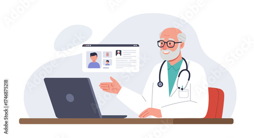 Experienced doctor providing telehealth services with warmth, connecting with patients online using modern technology for healthcare consultations now