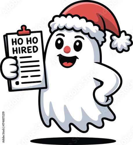 Friendly Christmas Ghost HR Manager with Ho Ho Hired Application Form	