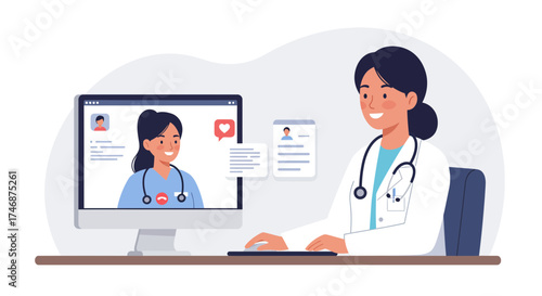 Empathetic doctor consults with patient via telemedicine, offering convenient healthcare from home using digital technology and a modern virtual connection
