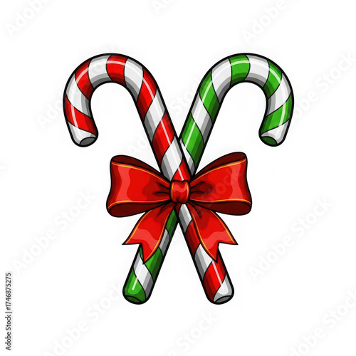 Festive candy canes tied with a bright red ribbon for holiday cheer