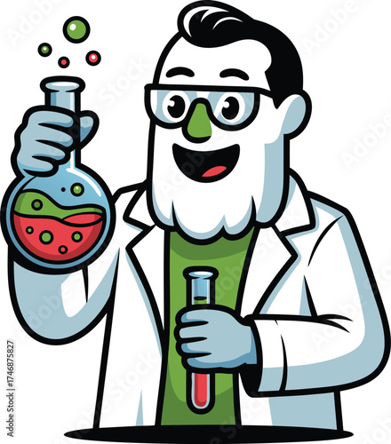 Smart Christmas Ghost Scientist Mixing Glowing Liquid in Flask	