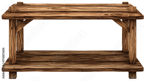 Rustic Wooden Shelf Display Two Tiered Empty Background Vector
