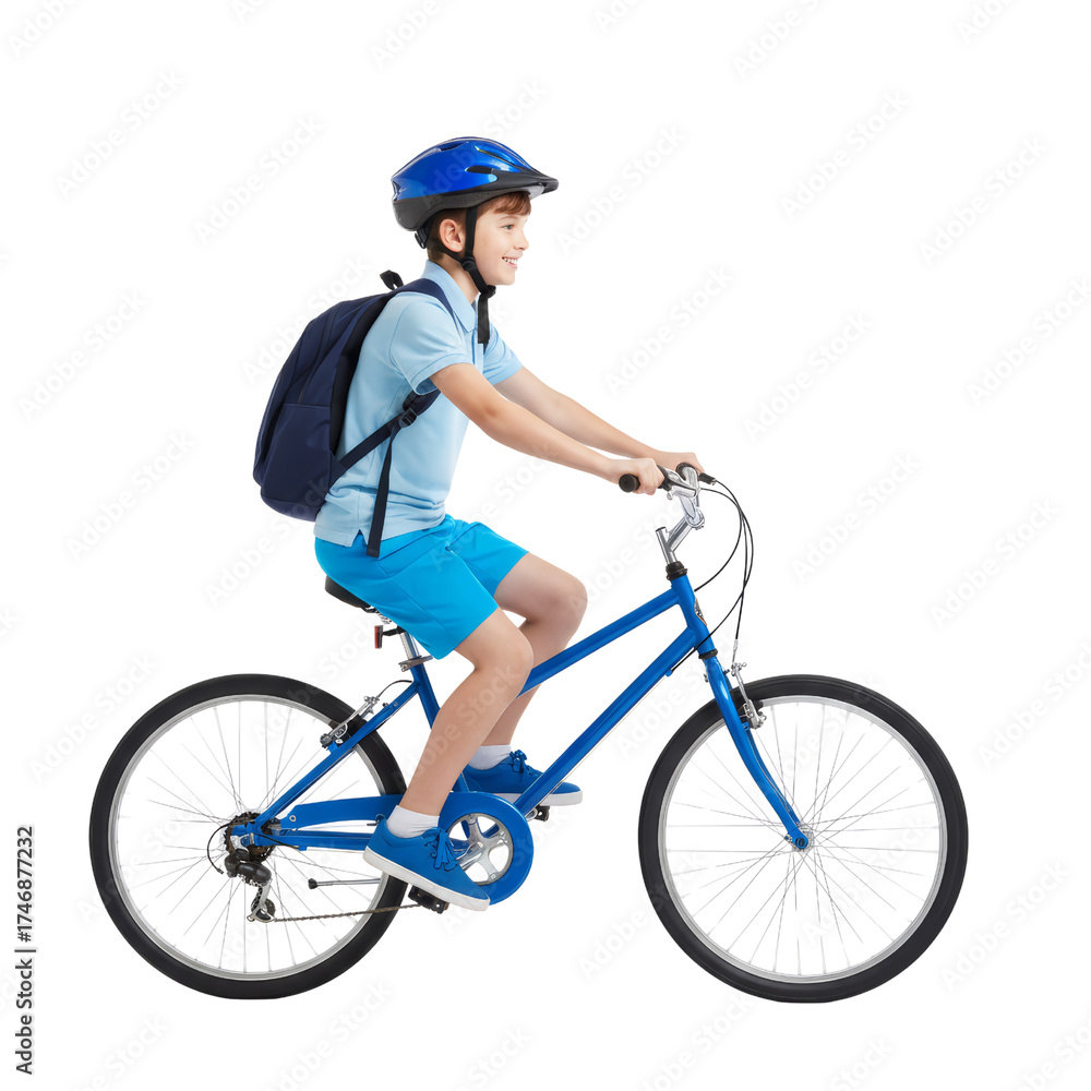 Obraz premium Joyful young cyclist in motion, radiating youthful energy on a striking transparent setting