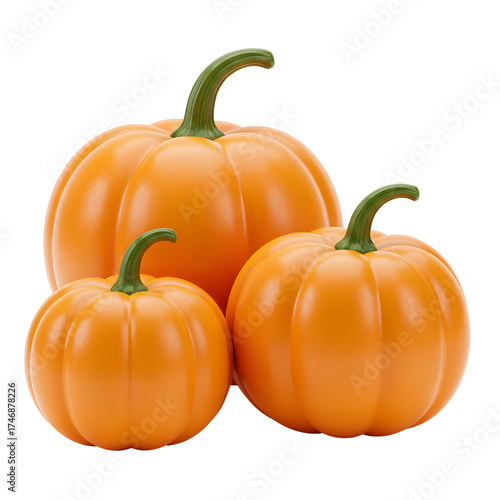 Three Orange Pumpkins Grouped Together on a Transparent Background Illustration