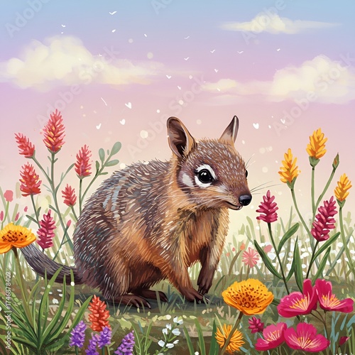 Whimsical Numbat Digital Painting with Floral Elements | World Numbat Day
