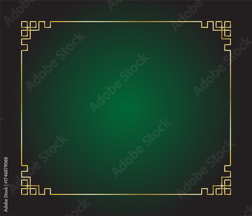 Luxurious dark green background framed by a rich golden geometric, vintage-style design.
