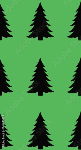 Black pine trees pattern on bright green background  