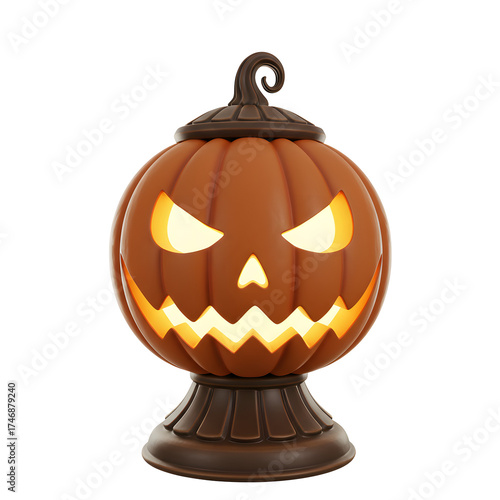 Glowing Jack O Lantern Decoration with Spooky Face on Transparent Background