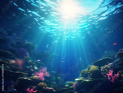 Eye catching a fish tank with coral and plants