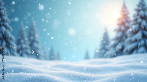 Wallpaper Mural Winter Snow Tree Landscape – Peaceful Forest Scene with Falling Snowflakes & Misty Sky: Torontodigital.ca