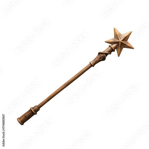 Wooden Magic Wand with Star on Transparent Background for Fantasy