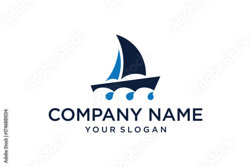 Simple Sailboat dhow boat ship on Sea Ocean Wave e logo design