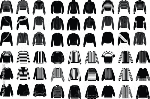 Striped Sweater Icon Silhouette Set Classic Striped Sweater Silhouette Collection