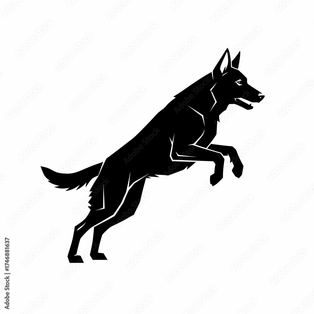 Fototapeta premium Dynamic vector silhouette illustration of a german shepherd dog leaping with energy scalable graphics