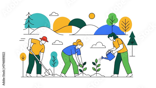 Continuous Line Art of Diverse Environmental Activists Marching for Climate Action, Minimalist Vector Illustration