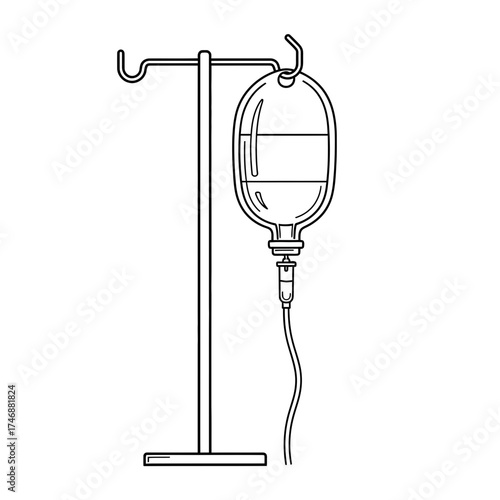 IV Drip Bag Illustration – Medical Infusion Stand Clipart Line Drawing