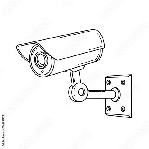Security CCTV Camera Icon – Line Art Surveillance Device Illustration