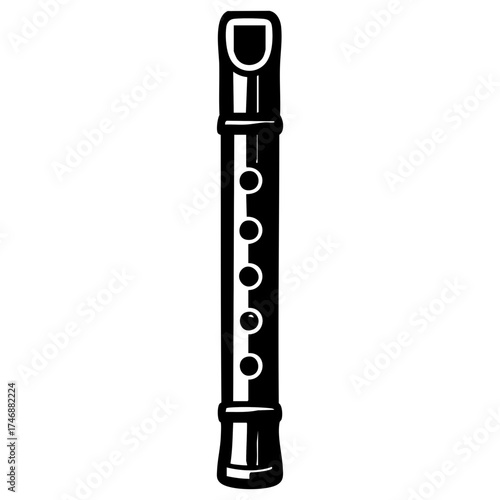 Simple White Outline Icon of a Musical Recorder Woodwind Instrument