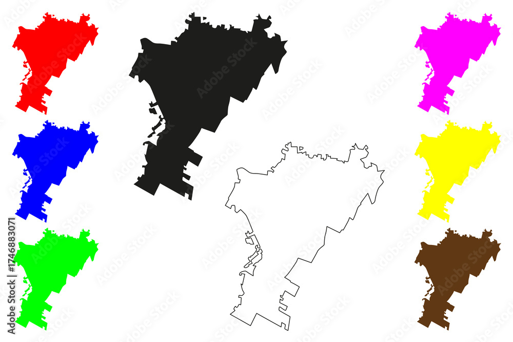 Naklejka premium Pachuca city (United Mexican States, Mexico, Hidalgo State) map vector illustration, scribble sketch Njunthe or Pachuca de Soto map