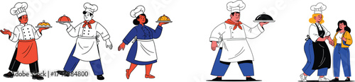 Diverse Chefs Serving Cuisine in Restaurant Setting, Offering Culinary Arts & Hospitality, Emphasizing Gastronomy, Food Service & Customer Experience in a Professional Environment for Menu Presentatio