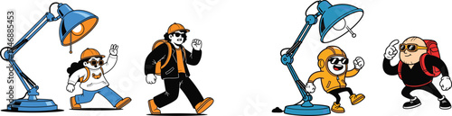 Animated Characters Exploring New Ideas with Desk Lamps in a Cartoon Style Illustration: Conceptualizing Innovation, Education, and Creativity for Presentation, Website, Marketing & Advertising Design