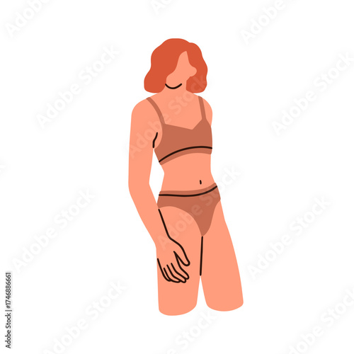 Woman in lingerie. Slim fit female body in bikini, bra and panties. Girl posi...