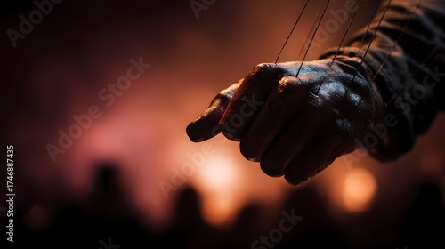 Wallpaper Mural A weathered hand grips puppet strings symbolizing control and manipulation in dramatic atmospheric lighting Torontodigital.ca