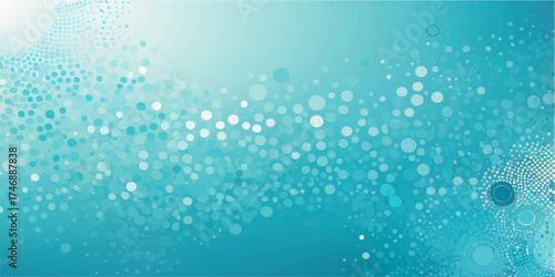 Blue abstract water drops and bubbles on glass create a winter snowflake pattern with cold light