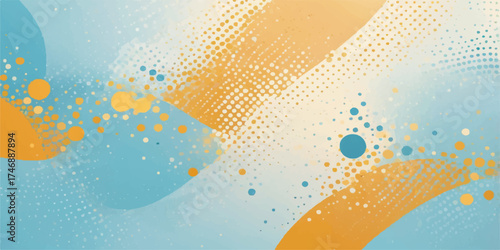 The abstract background vector features a halftone circle pattern with a blue and orange wave effect, creating a vibrant digital art illustration texture for your banner design