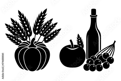 Autumn harvest still life composition, seasonal silhouette vector illustration
