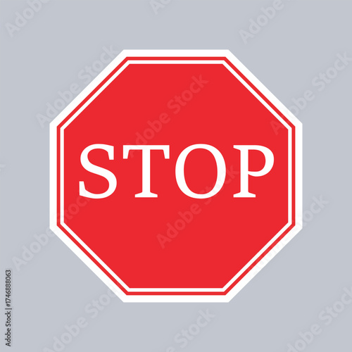 Red octagonal stop sign warning message for traffic control safety instruction vector