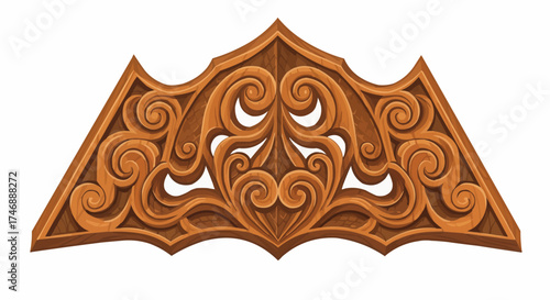 Intricate Wooden Carving Design with Ornate Swirls and Elegant Detailing, Artistic Craftsmanship