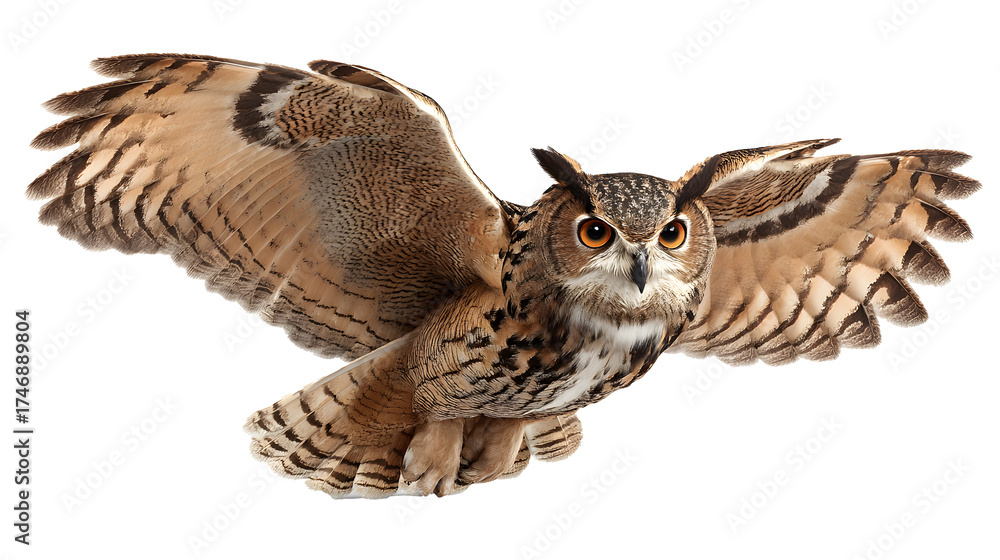 Fototapeta premium Owl flying and hunting isolated on transparent background