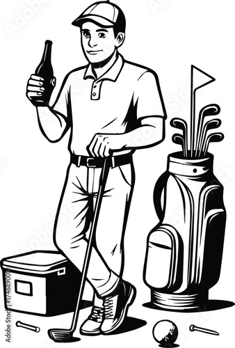 Golfer | Golf Player with Beer Bottle | Vintage Golf Silhouette design